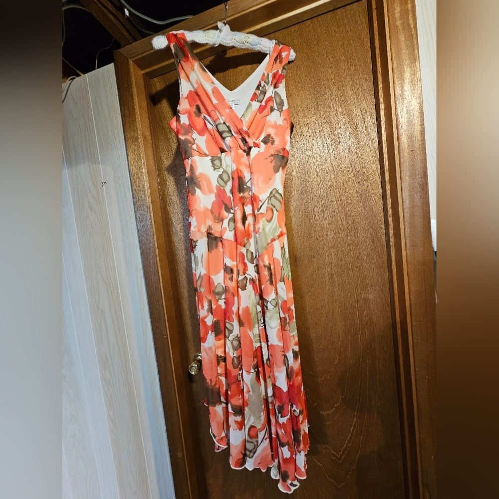 Dress Barn women's pink and white floral dress, size 12